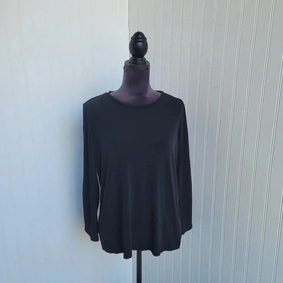 Michael Michael Kors Black Crew Neck Long Button Sleeve Women's Pullover Top L - Picture 1 of 8